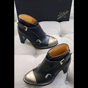 The Office Of Angela Scott Mrs. Colin Monk Strap Booties Heels Womens Shoes 38 8